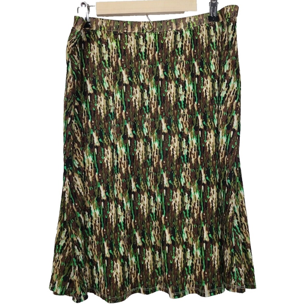 Jaclyn Smith BOHO Midi Skirt Womens Large Green Floral Pull On Whimsygoth A Line